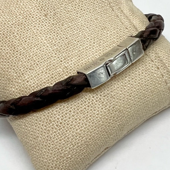 Robert Tateossian Brown Leather Silver Clasp Bracelet .925 - Picture 3 of 8